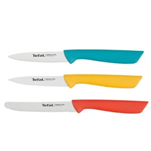 Tefal K273S3 Colorfood Messerset 3-teilig | Universalmesser (10 cm)/Schälmesser (8 cm) gezahnt, Schälmesser (8 cm) glatt | deutscher Edelstahl | korrosionsbeständig | ergonomisch | sicher | Farbig – Jetzt nur 11,09€ statt 23,80€