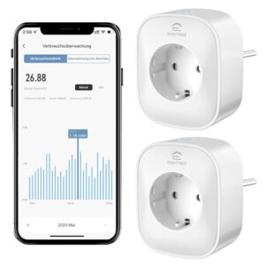 Wlan Smart Steckdose mit Strommessung, Alexa Steckdose 2er Pack, Smart Home WiFi Steckdose, Alexa Zubehör, Zeitplan, Fernzugriff, Funktioniert mit Alexa, Google Home, SmartThings, Nur 2,4-G-WLAN, 16A – Jetzt für nur 17,99€ statt 24,99€