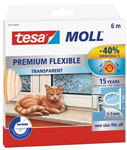 tesamoll Premium Flexible – Selbstklebende Silikondichtung zum Isolieren von Spalten an Fenstern und Türen – Transparent – 6 m x 9 mm x 7 mm