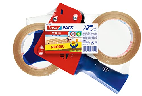 tesa Paketband-Abroller und tesapack Paketbänder im Set – 2 x hochwertiges Packband inklusive 1 Abroller – Transparent – 66 m x 50 mm nur 13,19€ statt 19,98€