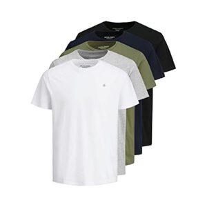 JACK & JONES Herren Kurzarm 5 Pack T-Shirt – Eclipse/Weiß/Schwarz/Grau/Dusty XL für nur 34,99€ – Spare 17%!