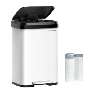 SONGMICS Mülleimer Küche, 50 Liter Abfalleimer, Tretmülleimer aus Metall, mit Deckel, hoch, schmal und geräumig, weiß-schwarz für nur 39,99€ inklusive Versand bei Amazon