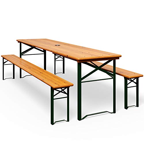 Casaria Bierzeltgarnitur 170cm Klappbar Stabil 3 Teilig 2X Bierbank 1x Breiter Tisch Holz Biertischgarnitur Festzeltgarnitur Biergarten – Jetzt nur 89,95€ statt 98,95€