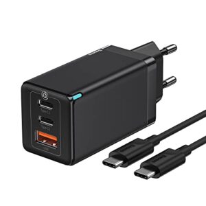 Baseus Ladegerät 65 W, Power Delivery mit GaN Tech, USB-Ladegerät inkl. Schnellladekabel USB C 100 W – 50% schnelleres Laden für iPhone, iPad, MacBook und mehr