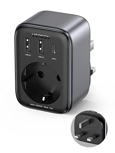 UGREEN Nexode Adapter England Deutschland Stecker 30W Reiseadapter UK Adapter mit USB C Schnellladung 4-in-1 Reisestecker GaN für Irland Schottland Dubai Malediven kompatibel mit iPhone 15 Pro Max/15