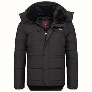 Höhenhorn Adamelo Herren Winter Jacke Schwarz Gr. M – Warme Steppjacke mit Kapuze und Kunstfellkragen