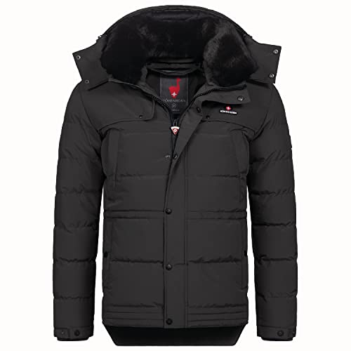 Höhenhorn Adamelo Herren Winter Jacke Schwarz Gr. M – Warme Steppjacke mit Kapuze und Kunstfellkragen