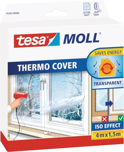 tesamoll Thermo Cover Fenster-Isolierfolie – Transparente Isolierfolie zur Wärmedämmung an Fenstern – Inklusive praktischer Klebelösung – 4 m x 1,5 m im Angebot bei Amazon