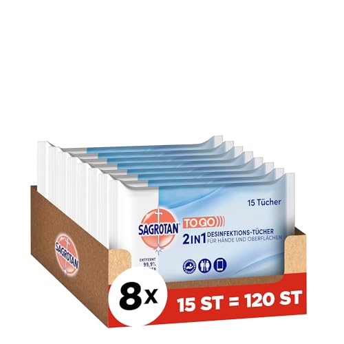 Sagrotan 2in1-Desinfektionstücher: 8x 15 Feuchttücher für 10,74€ statt 14,40€ – Prime Deal bei Amazon