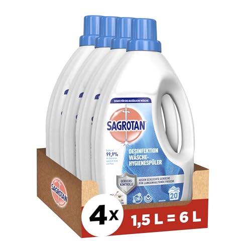 Sagrotan Wäsche-Hygienespüler Himmelsfrische – Desinfektionsspüler für hygienisch saubere und frische Wäsche – 4 x 1,5 l zum Sparpreis!