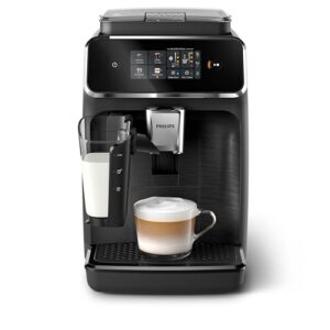 Philips 2300 Series Vollautomatische Espressomaschine – 4 Getränke, Modernes Farb-Touchscreen-Display, LatteGo-Milchsystem, SilentBrew, 100% Keramikmahlwerk, AquaClean Filter. Mattschwarz (EP2330/10) für nur 349 Euro (anstatt 499)