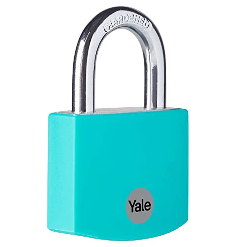 Prime Deal: Yale – YE3B/32/116/1/TE Standardsicherheit 32 mm Aluminium Vorhängeschloss – türkis – offener Stahlbügel – 3 Schlüssel für nur 2€ – Spare 5,61€!