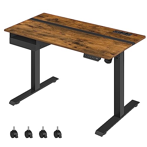 VASAGLE Höhenverstellbarer Schreibtisch elektrisch, mit Steckdose und Schublade, 60 x 120 cm Tischoberfläche, stufenlos verstellbar, Memory-Funktion mit 4 Höhen, vintagebraun-schwarz LSD112X01 – nur 141,39€! Sparen Sie 20,10€!