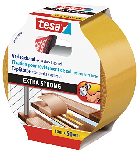 tesa Verlegeband extra stark klebend – Doppelseitiges Klebeband 10 m x 50 mm nur 4,78€ statt 6,95€ – Sicherer Halt für Teppiche und PVC-Beläge (Prime)