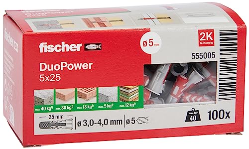 Fischer 555005 DUOPOWER 5 x 25 – Universaldübel für ultimative Befestigung