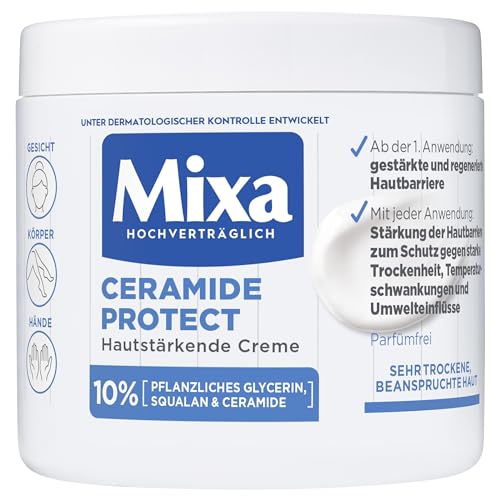 Mixa Hautstärkende Creme für sehr trockene und beanspruchte Haut, Feuchtigkeitsspendend, Ceramide Protect , 400 ml – Spare 37%!