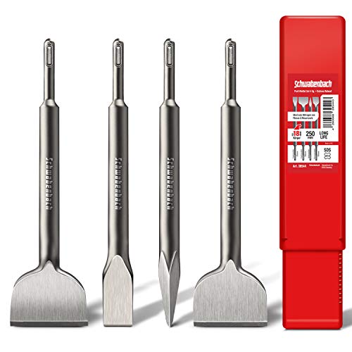 Schwabenbach SDS PLUS Meißel Set – 4tlg. 25mm + 50mm + 50mm (Abgewinkelt) + Spitzmeißel – Deal für 19,99€ statt 29,90€