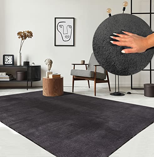 Spare 50% auf the carpet Relax Moderner Flauschiger Kurzflor Teppich in Anthrazit, 60 x 110 cm – Luxus und Komfort zum unschlagbaren Preis!