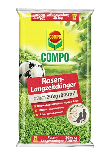 COMPO Rasendünger mit 3 Monaten Langzeitwirkung – Frühjahr – 20 kg für 800 m² nur 37,61€ (statt 49,72€)