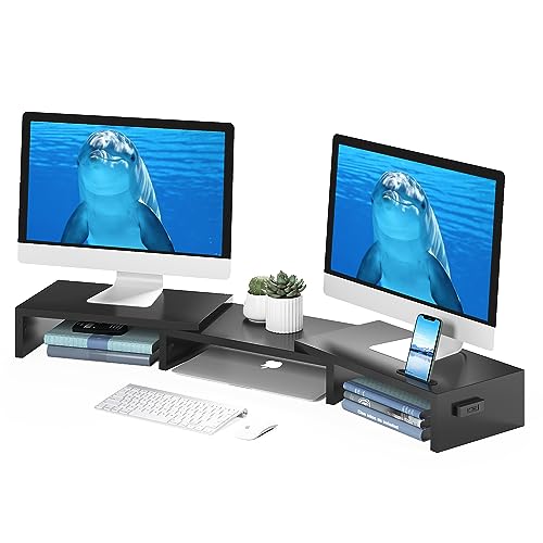 BONTEC Dual Monitor Stand Riser, Desktop Monitorständer mit Smartphone-Halter (21,27€ – 39% Rabatt)