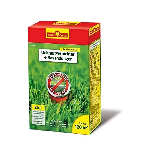 Spare 15%: WOLF Garten – 2-in-1 Unkrautvernichter plus Rasendünger 2,4Kg für 120m²