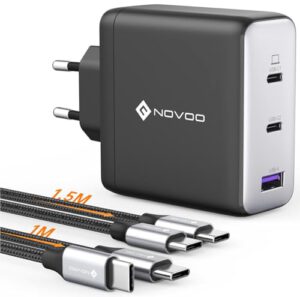 NOVOO 120W USB C Ladegerät – GaN III – 1x USB-A / 2x USB-C, inkl. 1m+1,5m USB-C Kabel (Amazon) – 28,49€ statt 59,99€