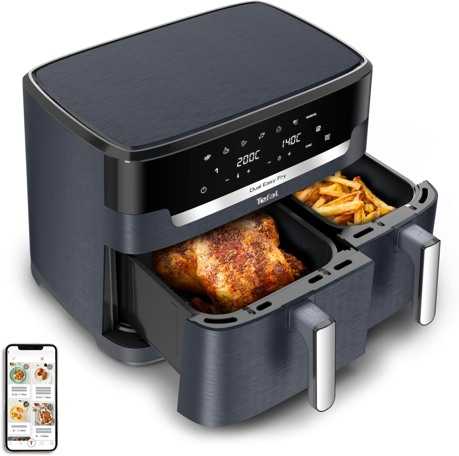 Tefal Dual Easy Fry XXL 11L: Heißluftfritteuse mit XXL-Schubladen & 70% Energieersparnis