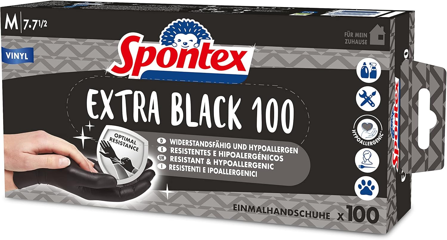 Prime Deal: 100 Spontex Einmalhandschuhe in Trendfarbe Schwarz